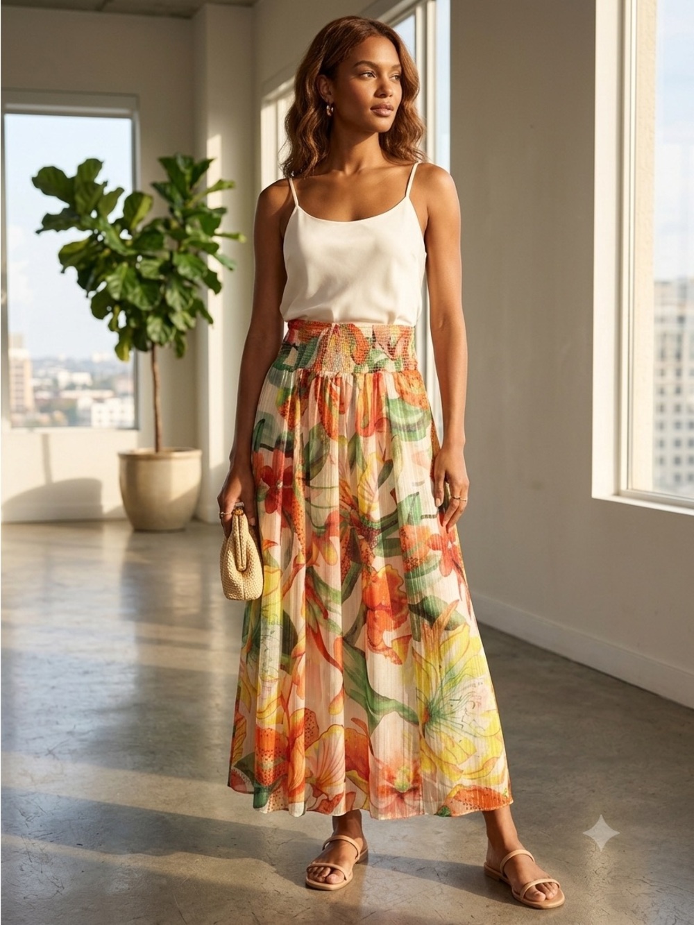 White House Black Market Floral Smocked Waist Maxi Skirt - Multi 8  NWOT